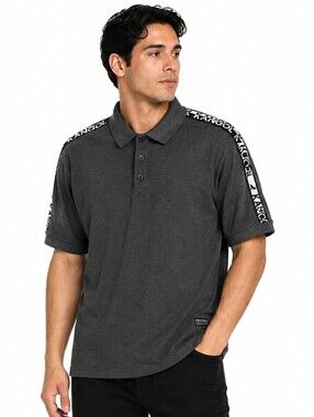 Kangol Men Charcoal Gray Logo Tape Polo Shirt Short Sleeve British - XXL